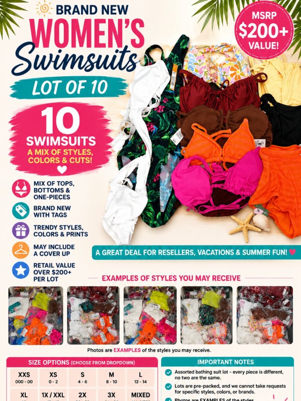 NWT Lot of 10 Brand New Women's Swimsuits | Tops, Bottoms, One-Piece |MSRP $200+